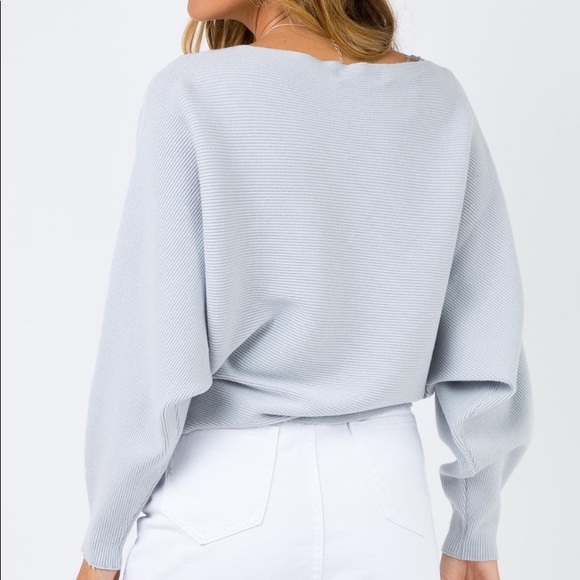 Princess Polly Wool Blend Rib Knit Dolman Sleeve Gray Sweater - Picture 3 of 8